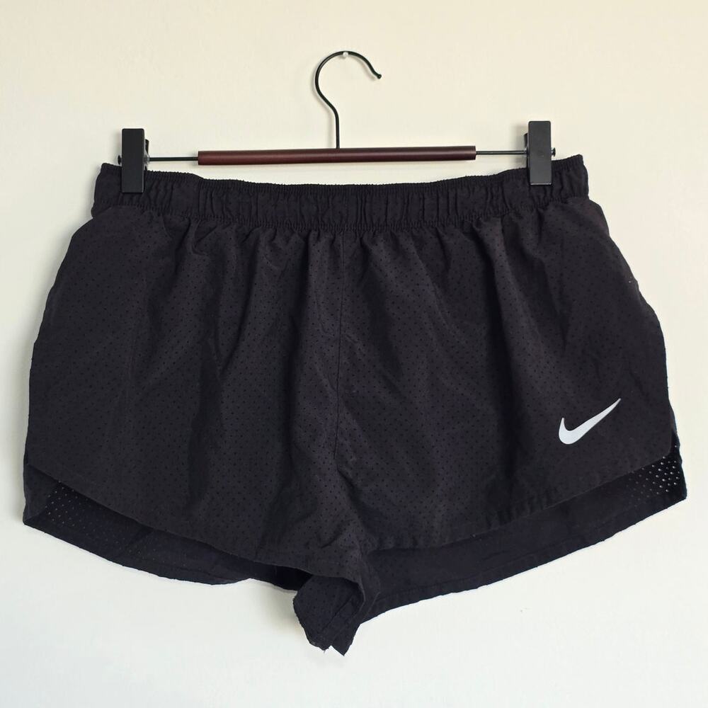 Nike Dri-FIT Black Mesh Running Runner Shorts Elastic Waist Size L